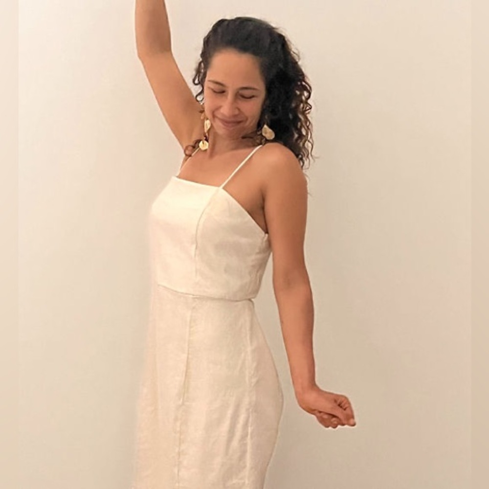 Halston white linen dress size 8